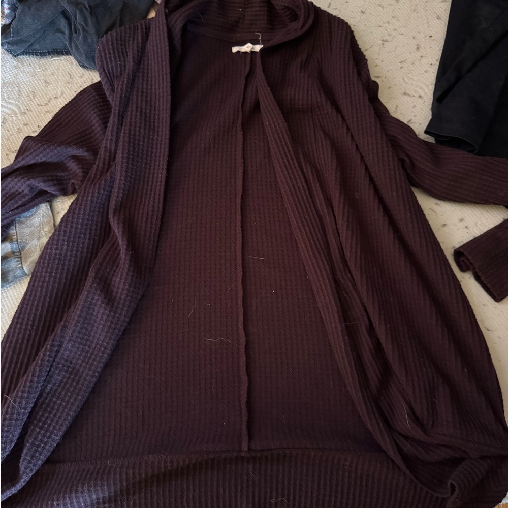 Survived plum waffle cardigan
